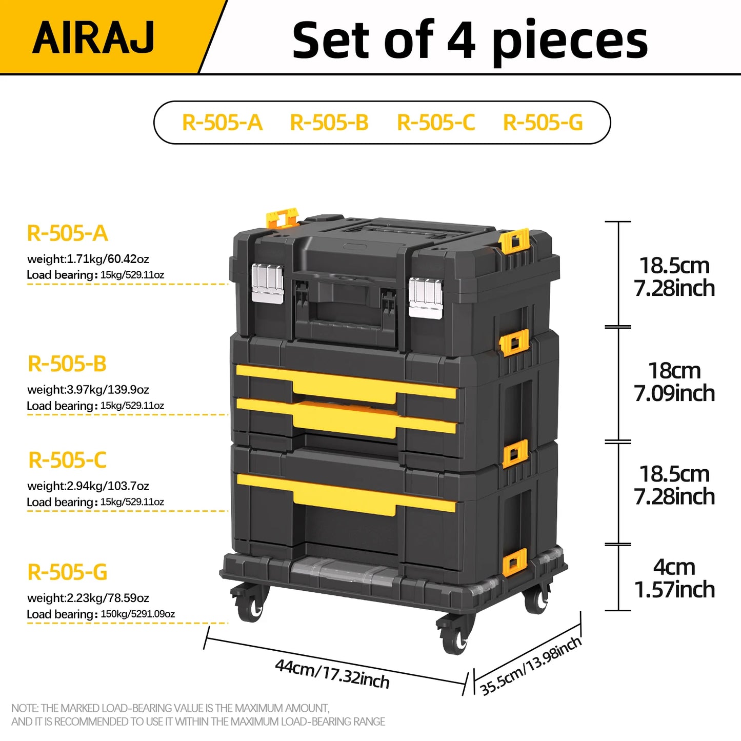 AIRAJ Stackable Rolling Tool Box Organizer With Drawers