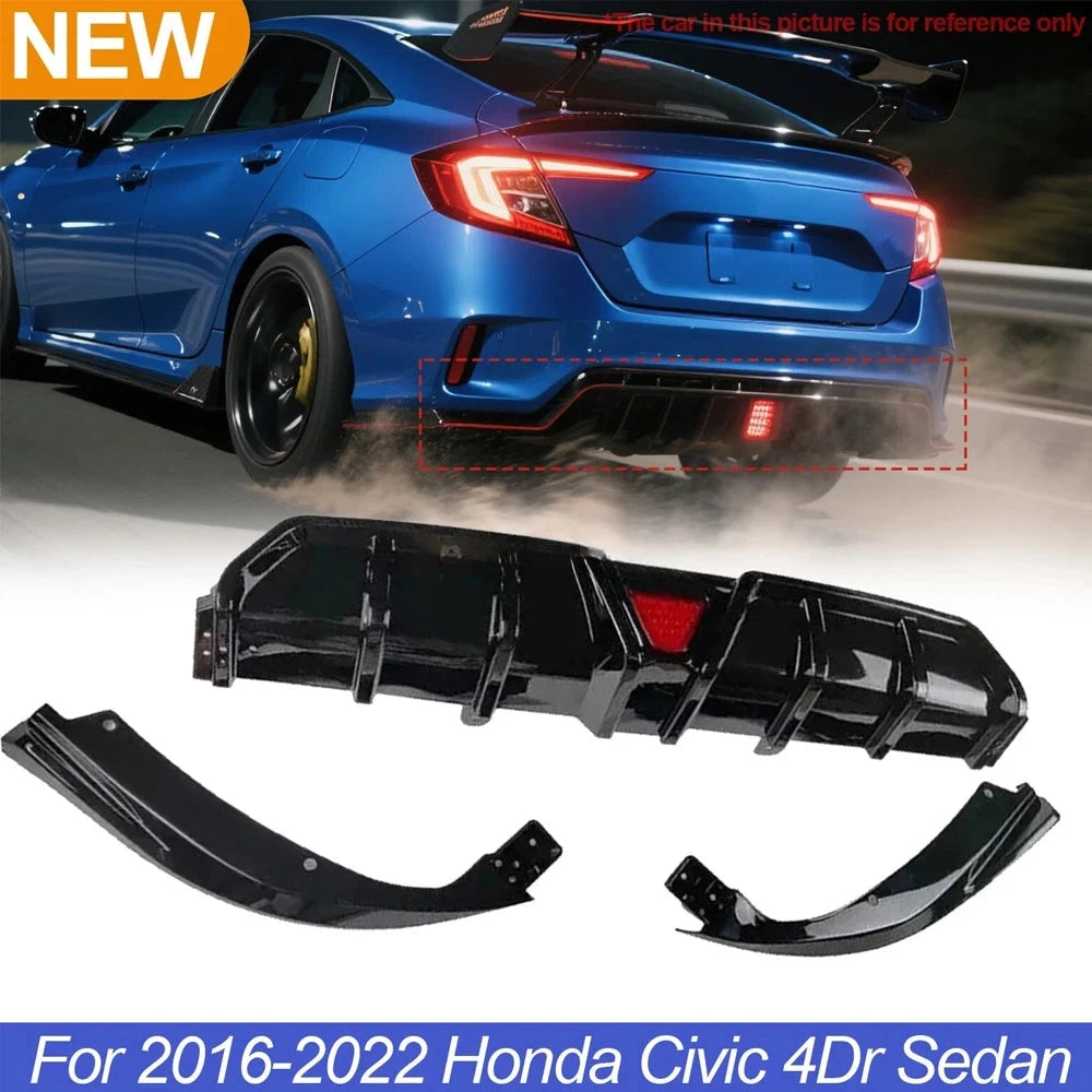 Civic 10th Gen Rear Bumper Diffuser Lip Kit With LED by superior interior and more