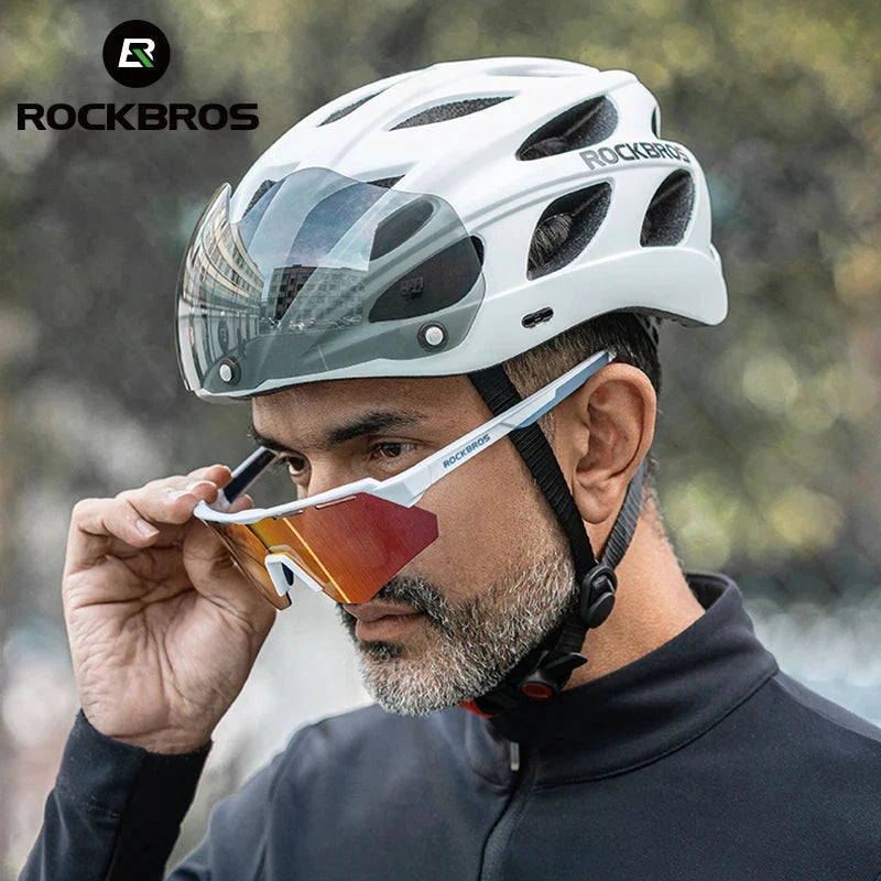 ROCKBROS Cycling Helmet With Integrated Goggles Lightweight Head Protection by superior interior and more