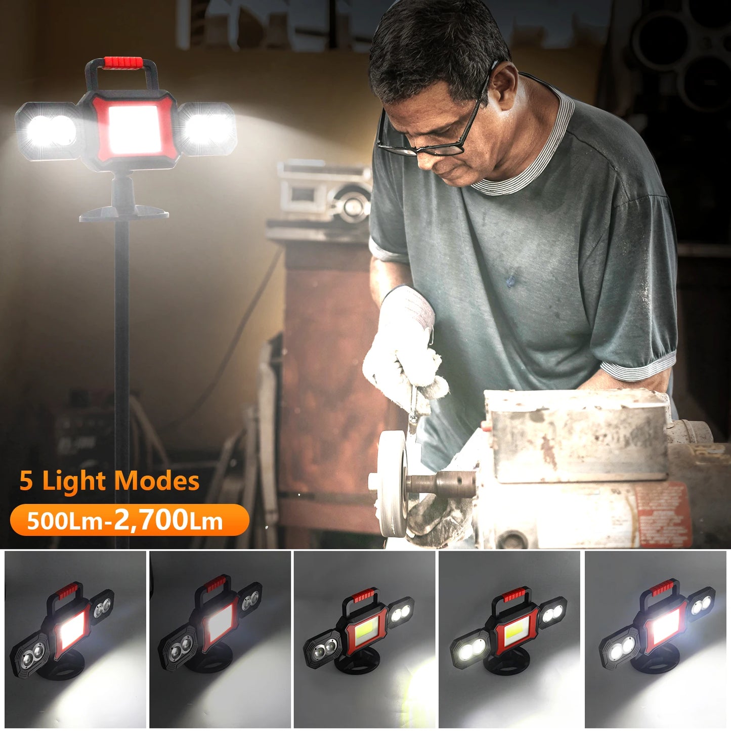 Rechargeable 25W COB LED Magnetic Work Light Cordless Waterproof