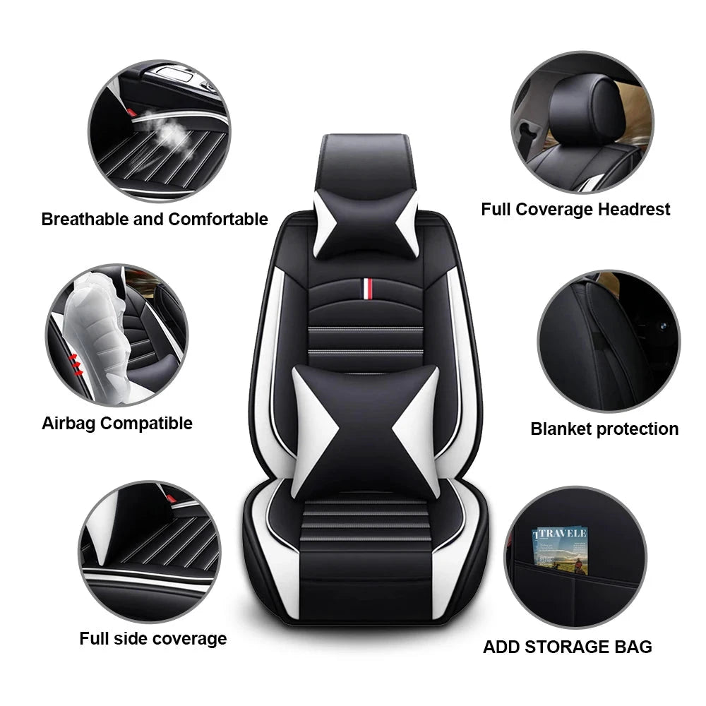 PU Leather Car Seat Covers Full Set Universal Front and Rear Four Seasons Protection by superior interior and more