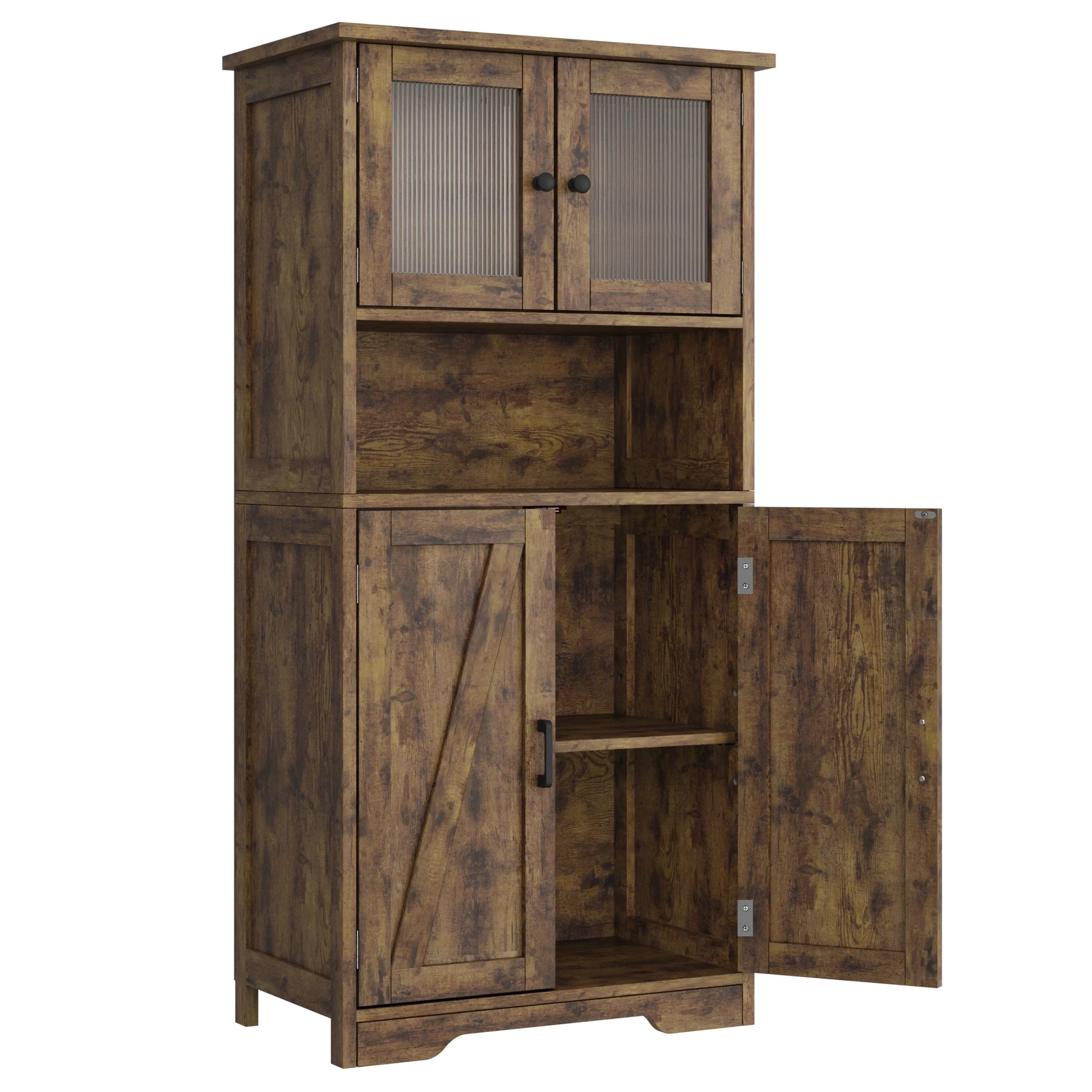 HobbyLane Free Standing Kitchen Pantry Cabinet With Four Doors And Open Space by superior interior and more