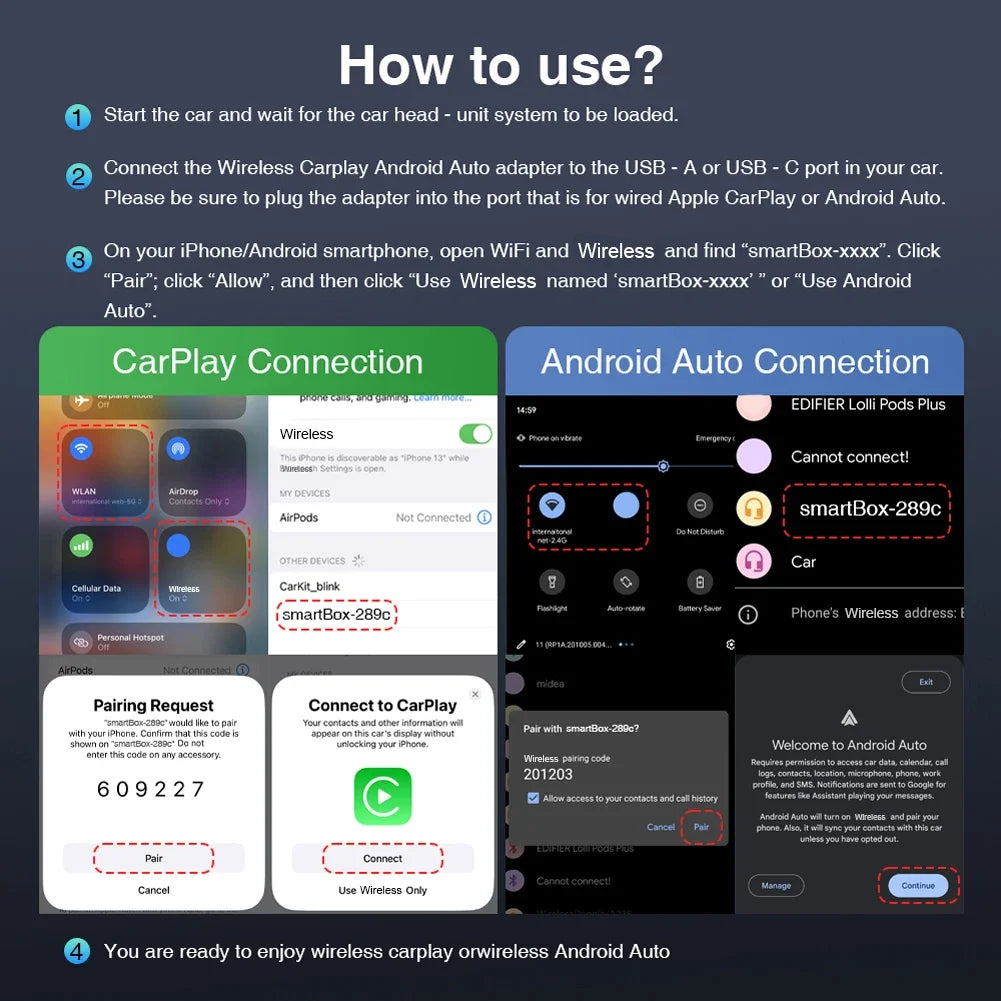 MOJOYCE 2 In 1 Wireless CarPlay Android Auto Adapter
