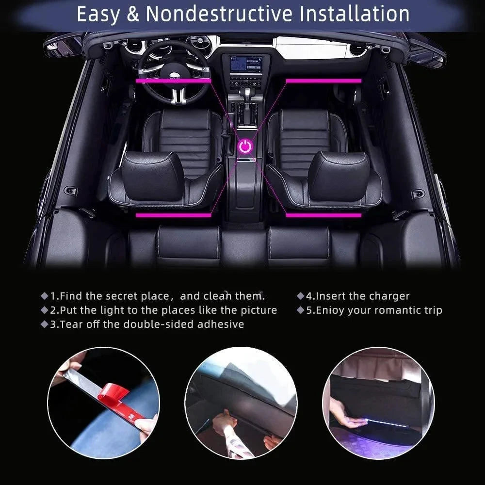 RGB Car Interior Atmosphere Lamp With Remote Voice USB by superior interior and more