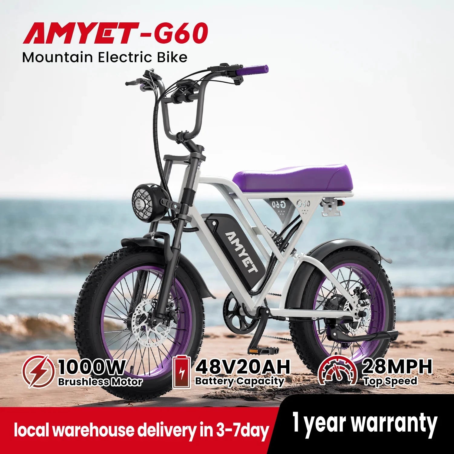 AMYET G60 1000W Electric Mountain Bike 48V 20Ah Ebike by superior interior and more
