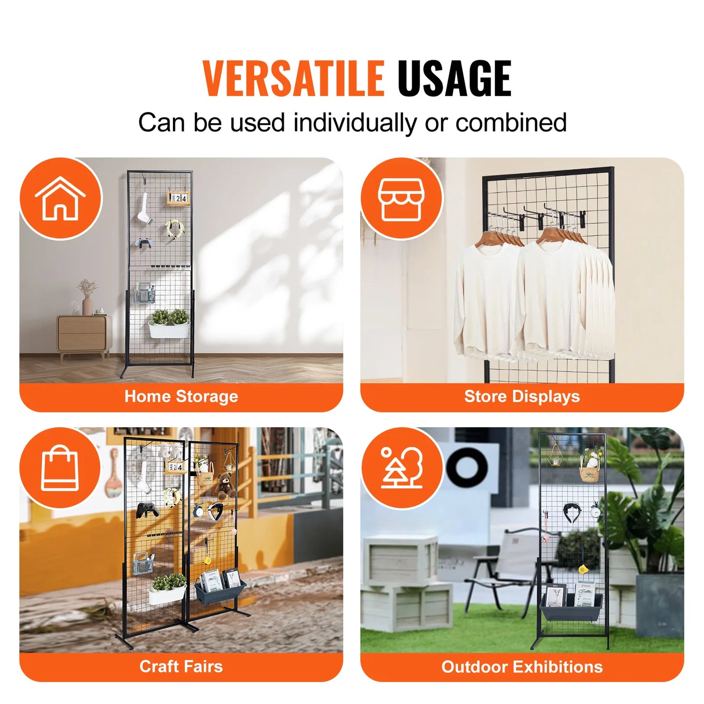 SucceBuy Grid Wall Panels Double Sided Display Racks With Hooks