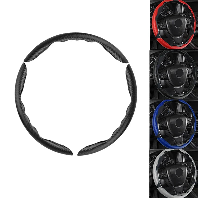 Carbon Fiber Steering Wheel Cover Anti Slip Faux Leather