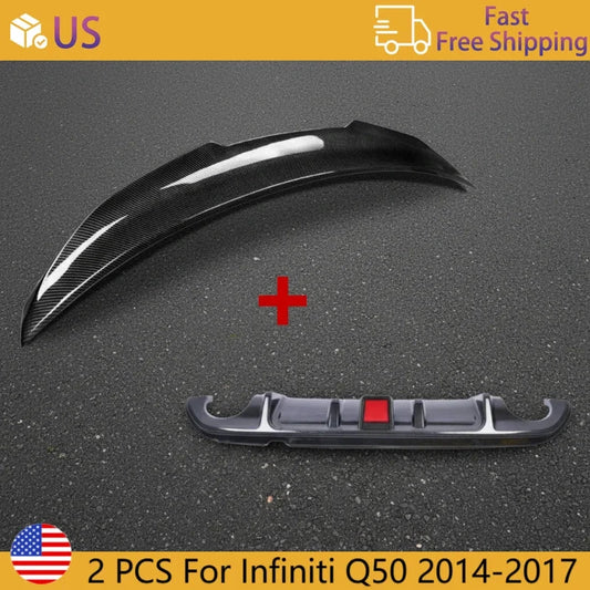 Rear Diffuser Bumper Lip With LED Light And Spoiler Q50 by superior interior and more