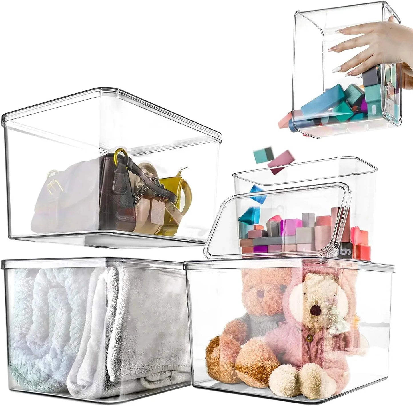 XMSJ Transparent Stackable Storage Boxes 5 Pack Organizer by superior interior and more