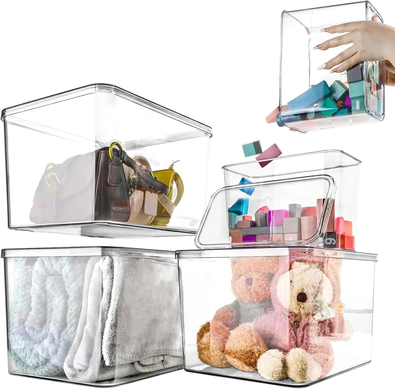 XMSJ Transparent Stackable Storage Boxes 5 Pack Organizer by superior interior and more