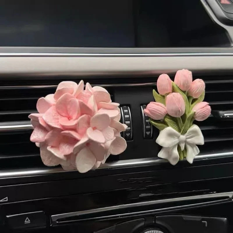 For Tulip Hydrangea Car Aromatherapy Premium Sense Air Vent Flower Diffuser Stone Car Interior Jewelry Car Ornament