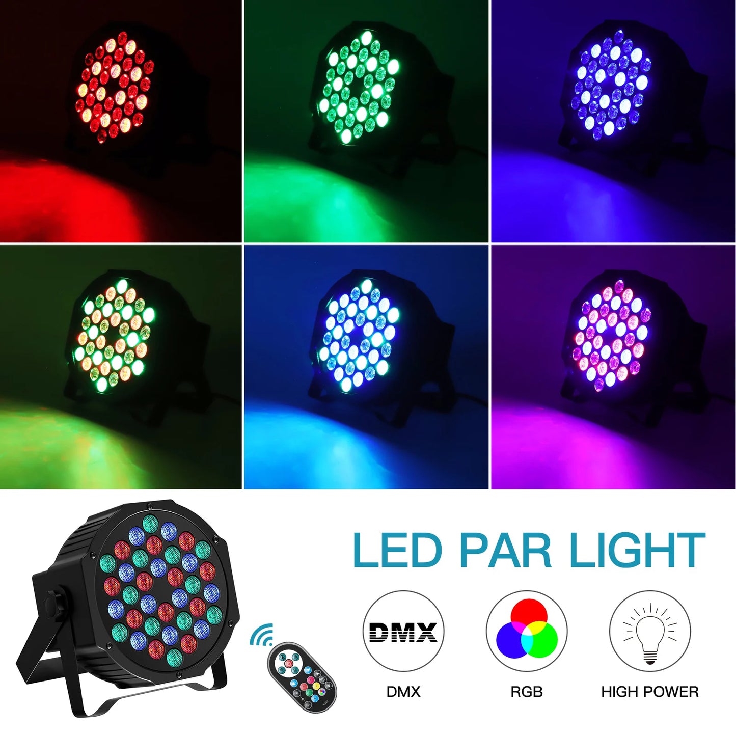 Datewink 4PCS 36LEDs Flat Par Lights With Bag RGB Stage Lighting Effect DMX512 For DJ Disco Wedding Party Nightclub Christmas