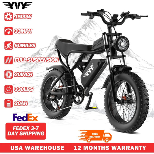 YVY 1500W Fat Tire Electric Bike 33MPH Removable Battery by superior interior and more