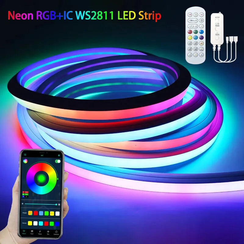 BUNACET RGBIC Neon LED Strip Lights With Bluetooth Music Sync Remote