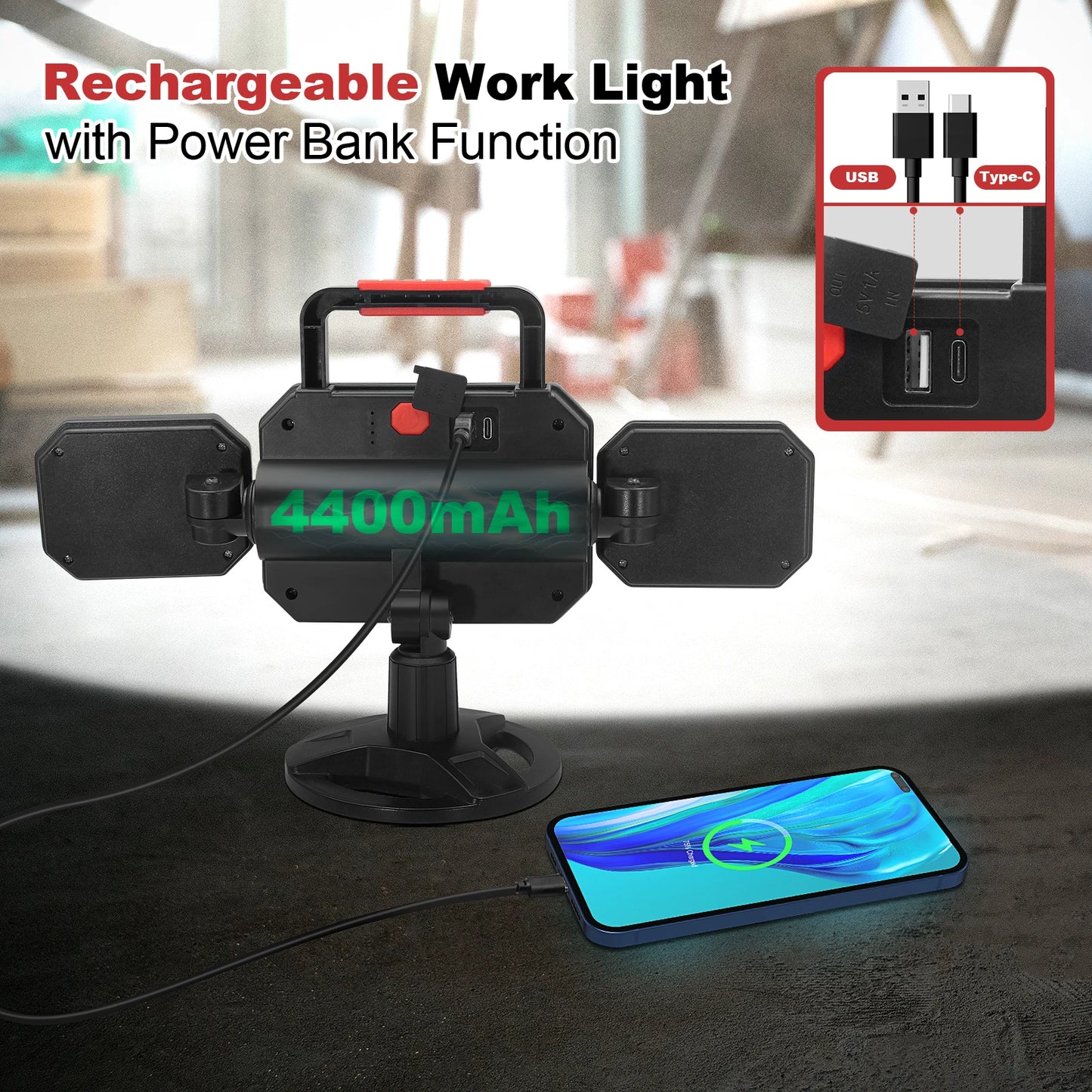Rechargeable 25W COB LED Magnetic Work Light Cordless Waterproof