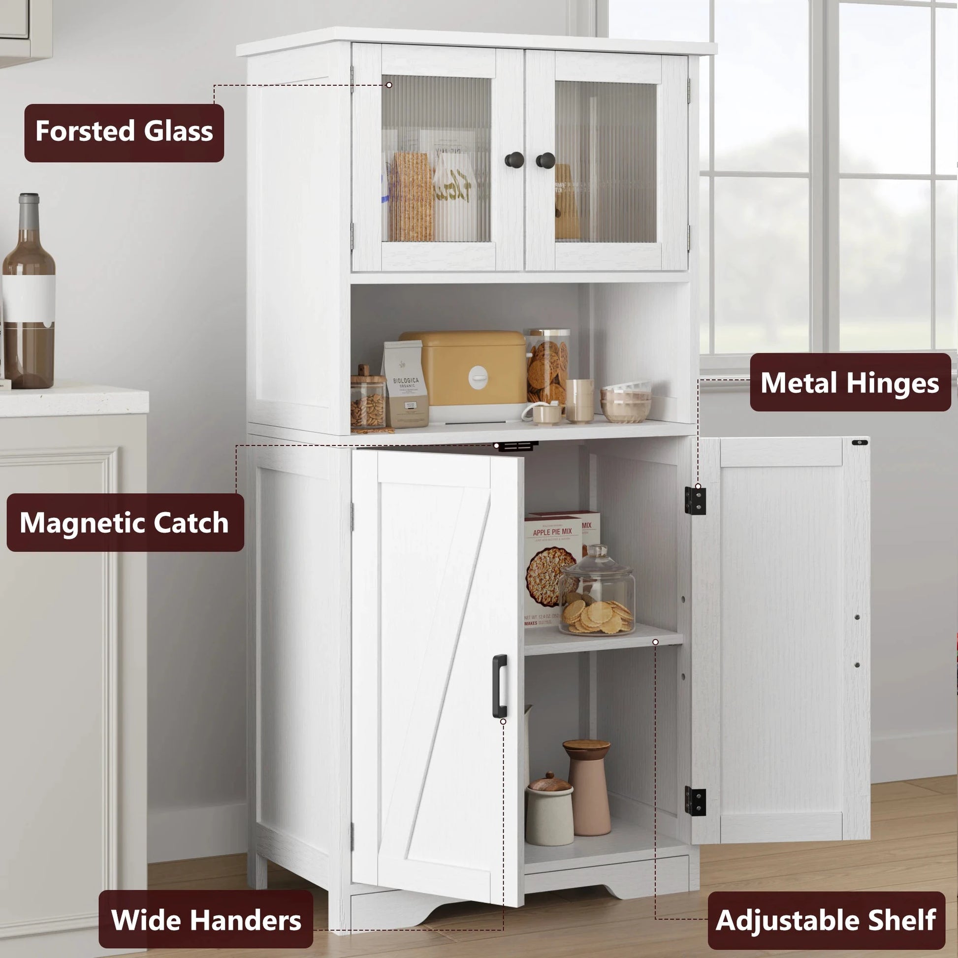 HobbyLane Free Standing Kitchen Pantry Cabinet With Four Doors And Open Space by superior interior and more