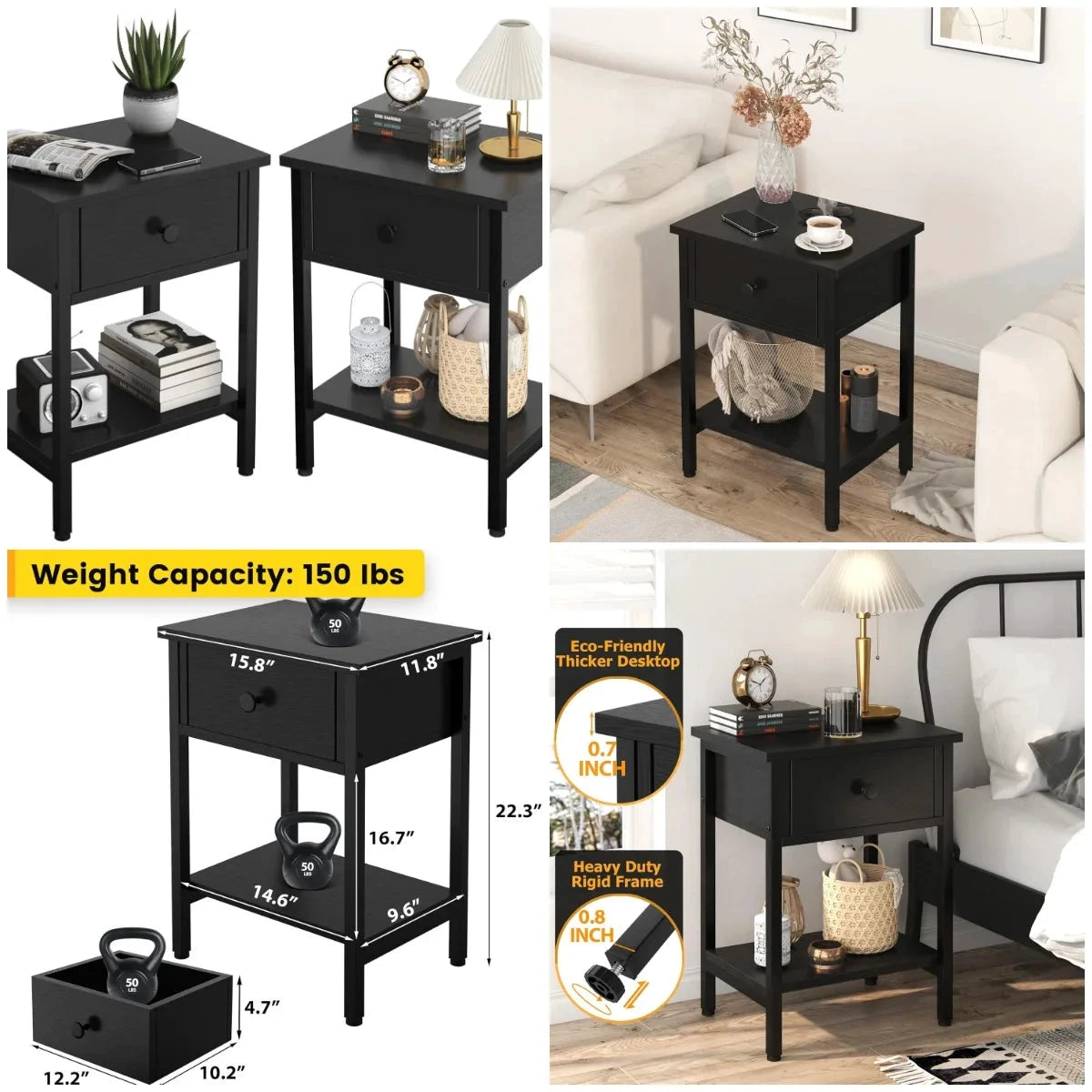 XMSJ Nightstands Set of 2 With Drawers and Storage Shelf by superior interior and more