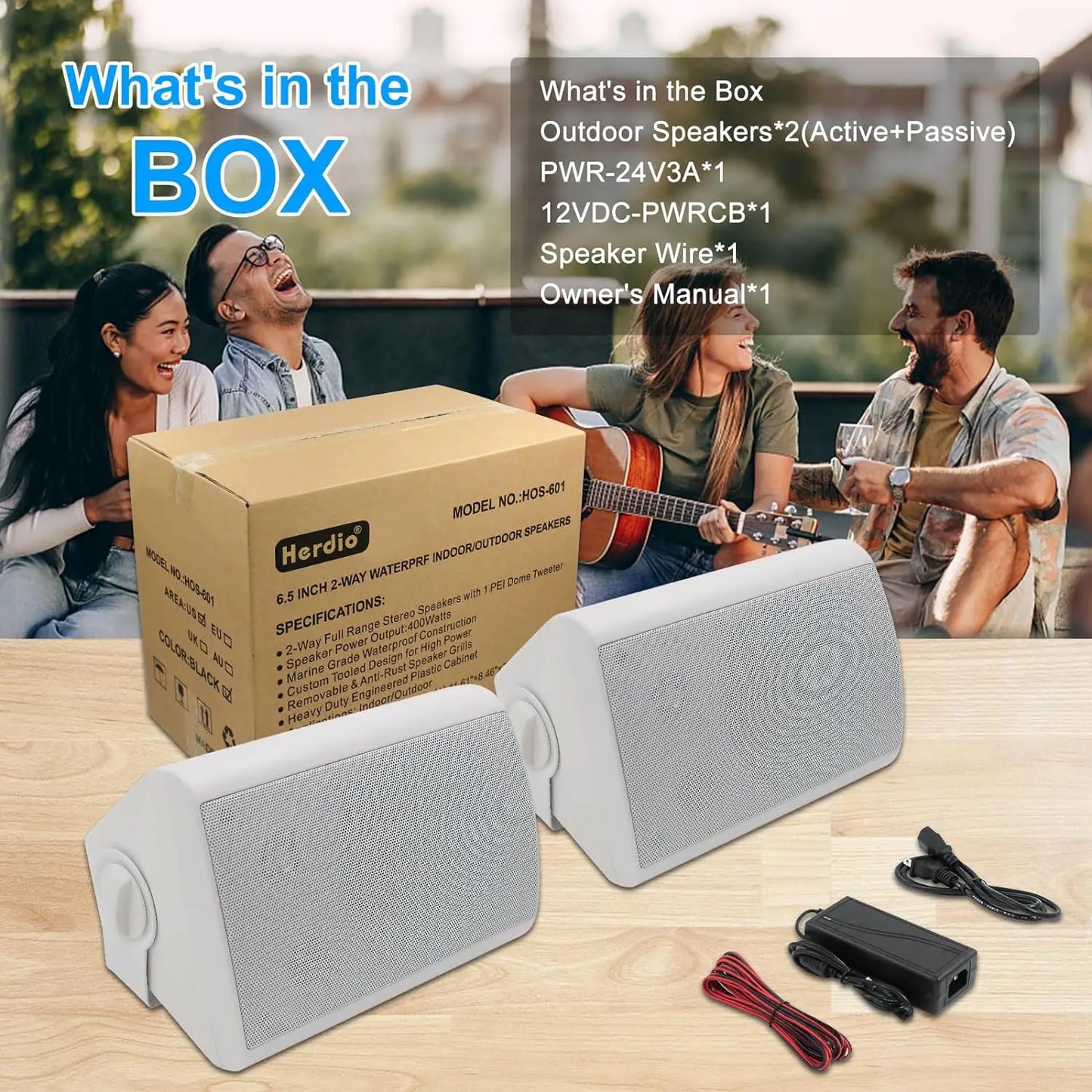 Herdio Indoor Outdoor Wall Mount Bluetooth Speakers 400W Weatherproof 2 Pack