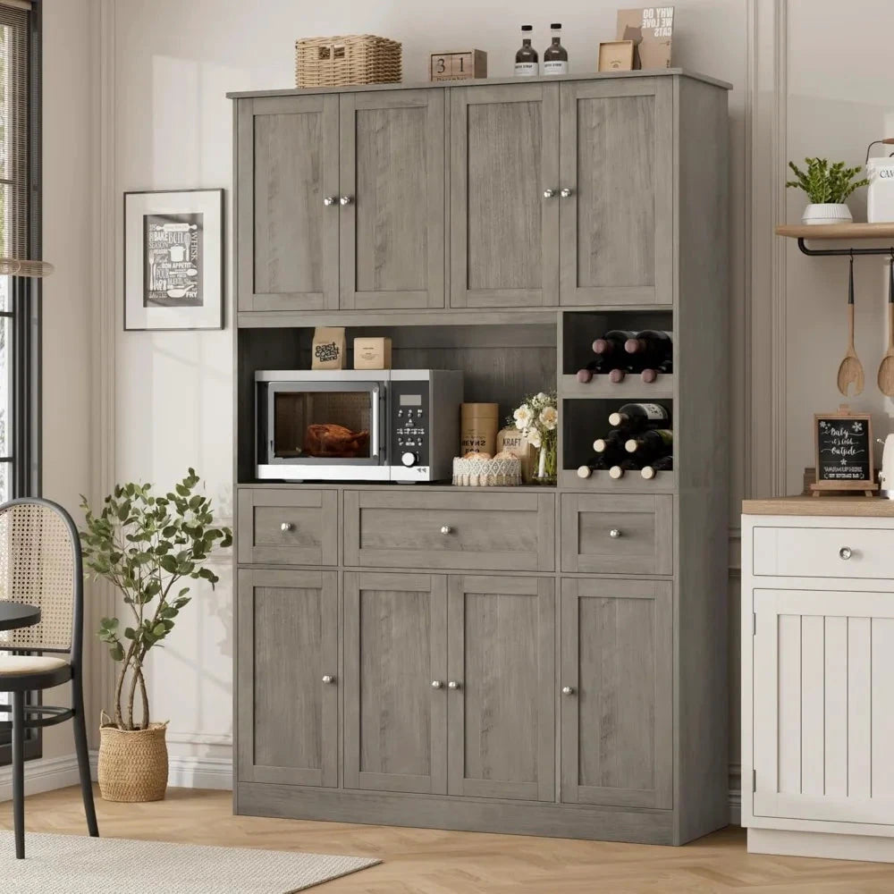Modern Kitchen Pantry Cabinet With Wine Rack And Microwave Stand by superior interior and more
