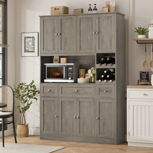 Modern Kitchen Pantry Cabinet With Wine Rack And Microwave Stand by superior interior and more