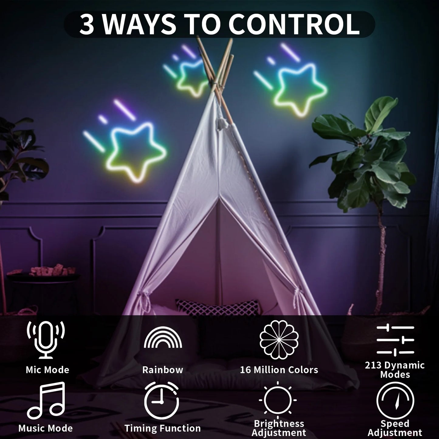 BUNACET RGBIC Neon LED Strip Lights With Bluetooth Music Sync Remote