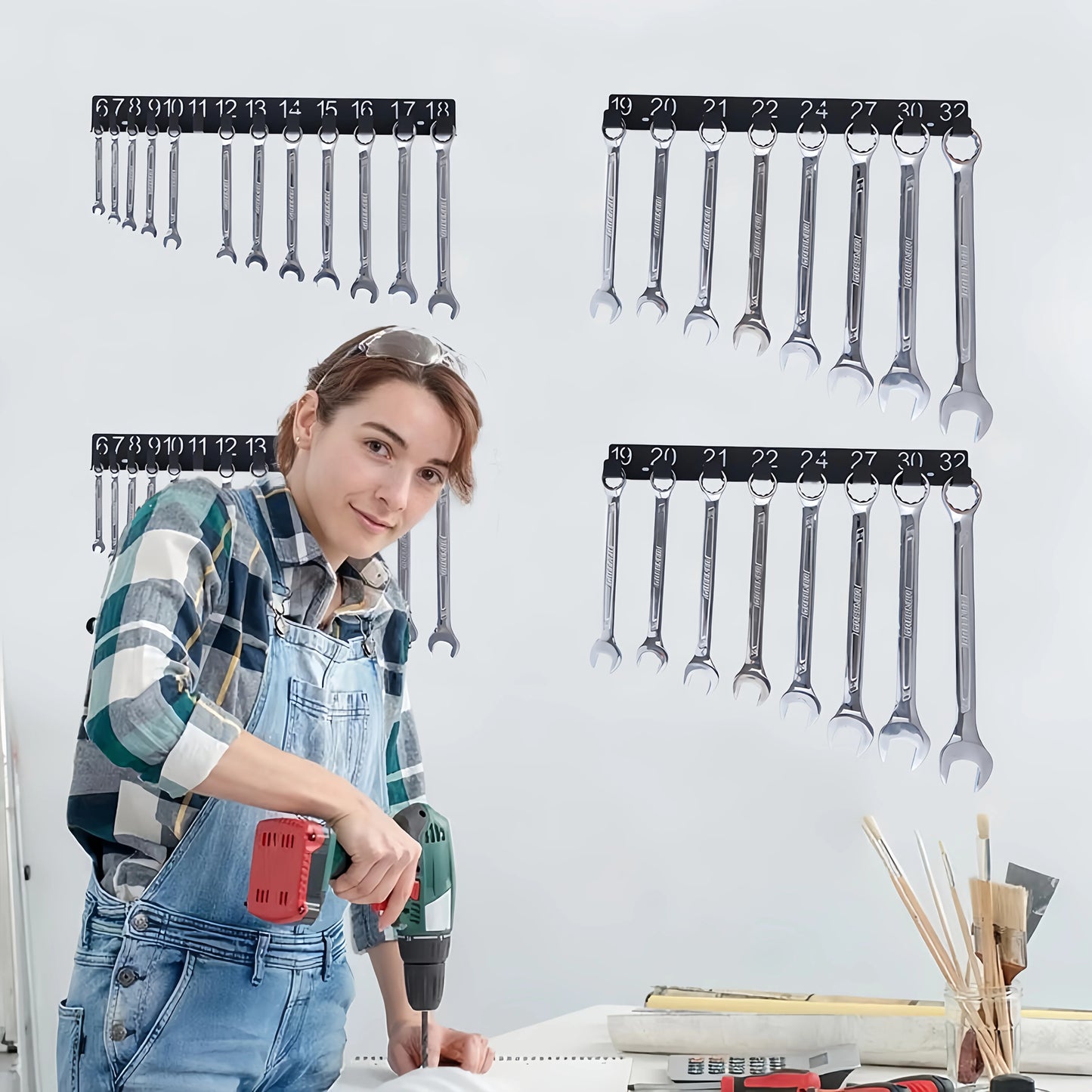 Wall Mount Wrench Organizer Rack For Garage Tools And Sorting