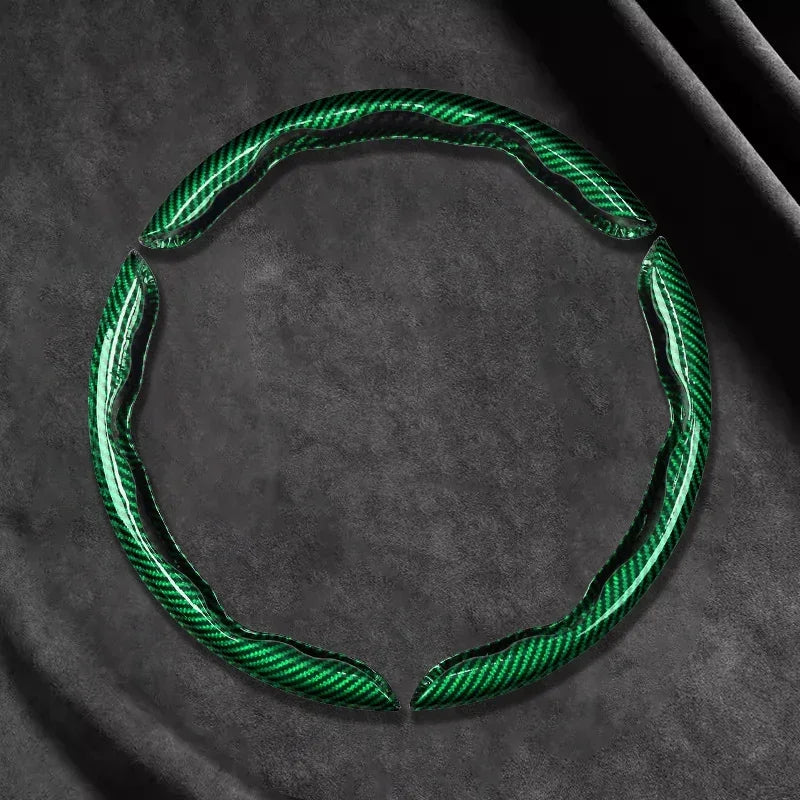 2/3PCS Laser Carbon Fiber Silicone Car Steering Wheel Cover 1K Micro Fiber Leather PVC Wheel Booster Cover Non-Slip Universal