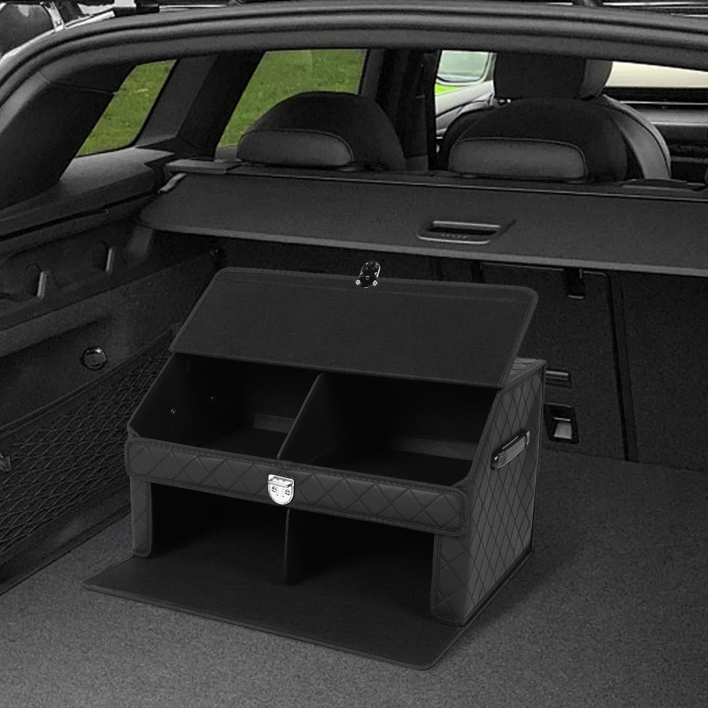 Shunmaii Double Layer Car Trunk Organizer With Collapsible Magnetic Lock by superior interior and more