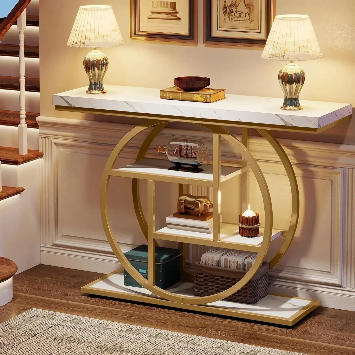 Little Tree Industrial Console Table With Storage Shelves Entryway by superior interior and more