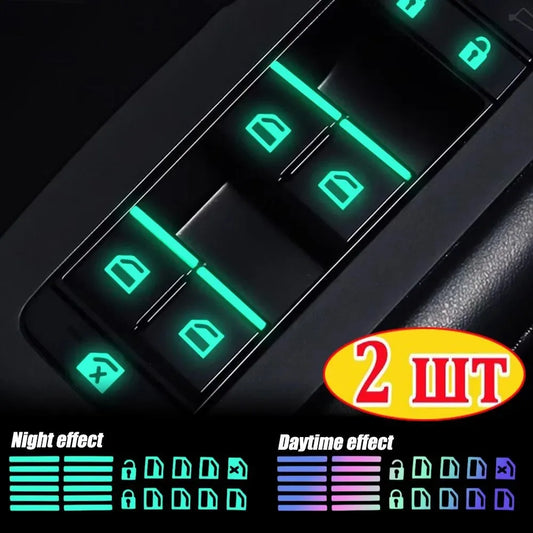 Car Door And Window Luminous Button Sticker Set Universal Fluorescent