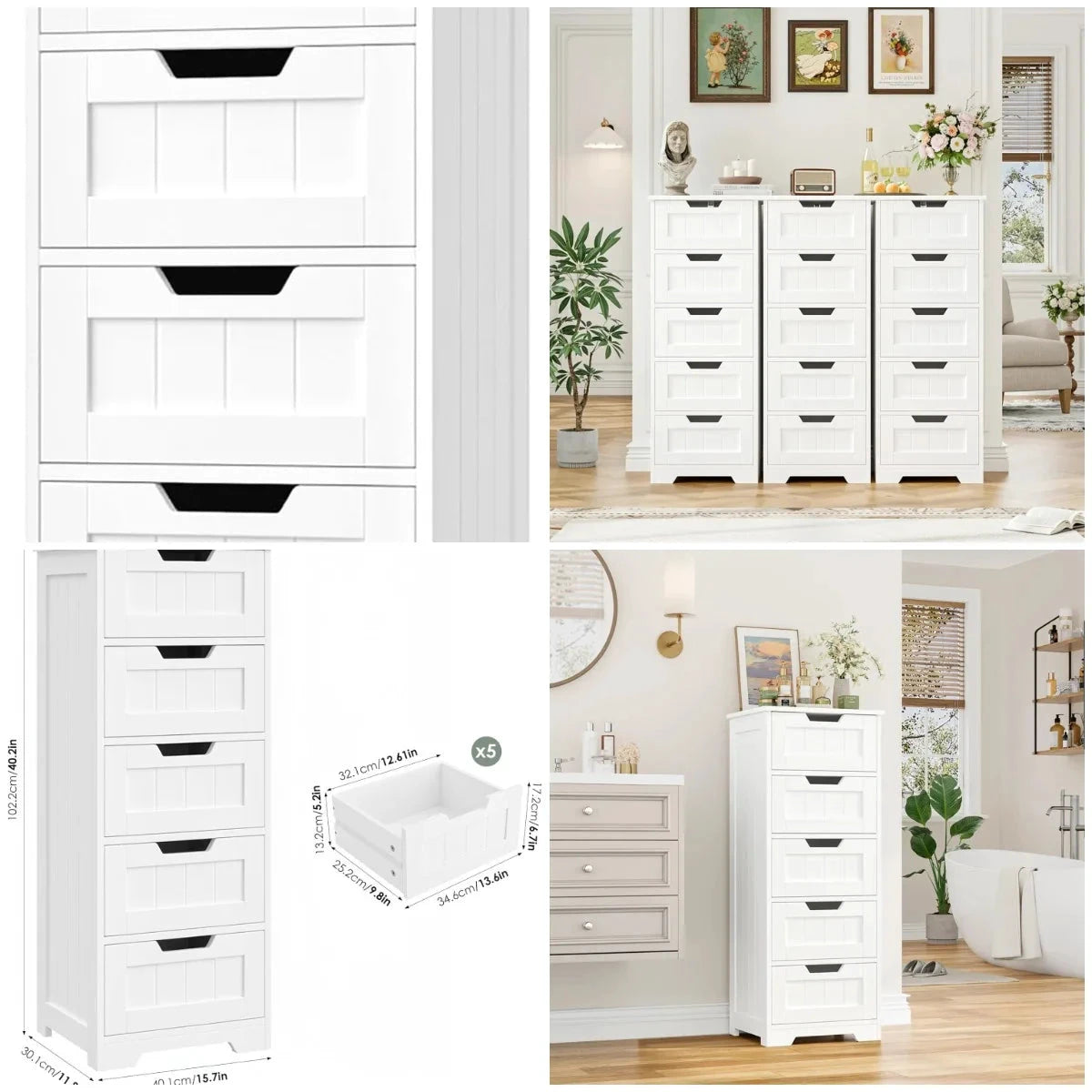 XMSJ Bathroom Cabinet 5 Drawers Wooden Storage Organizer by superior interior and more