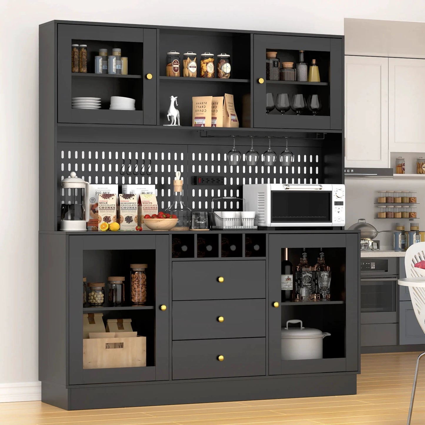 VOWNER Pantry Cabinet With Pegboard Cup Holder And Power Outlet by superior interior and more