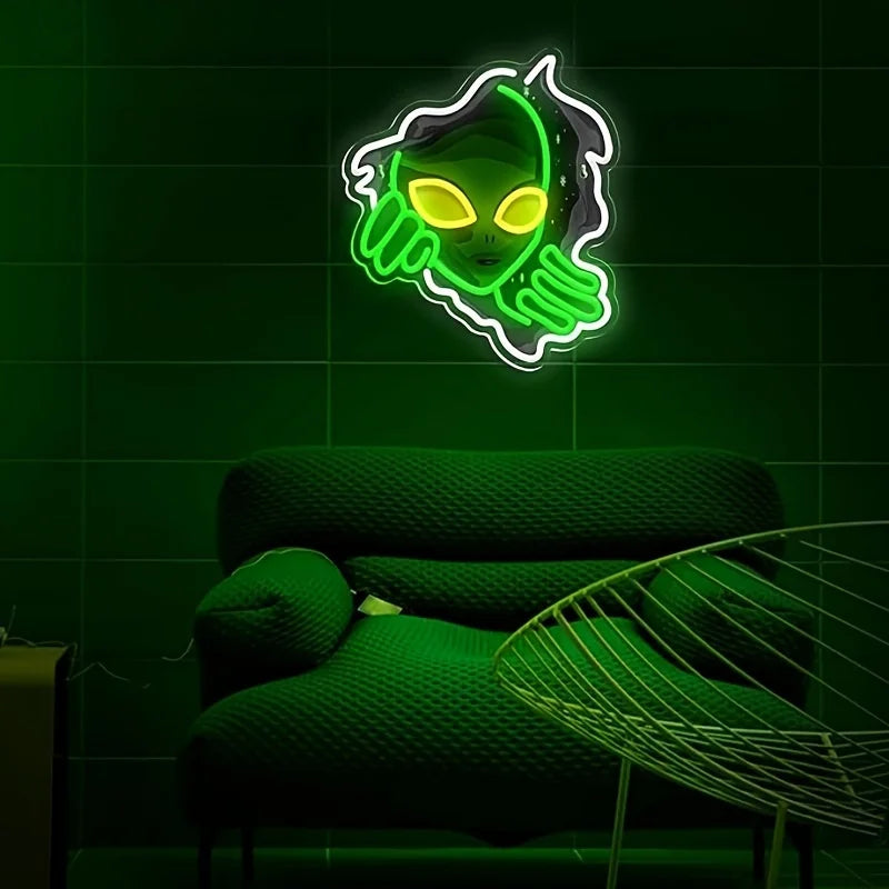 Hign-concerned Alien Neon Sign USB Powered For Game Room Bar