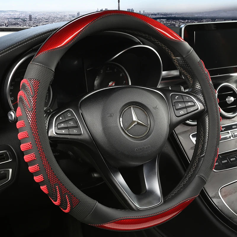 YUNCHEPIN Honeycomb Steering Wheel Cover Leather Anti Slip Universal