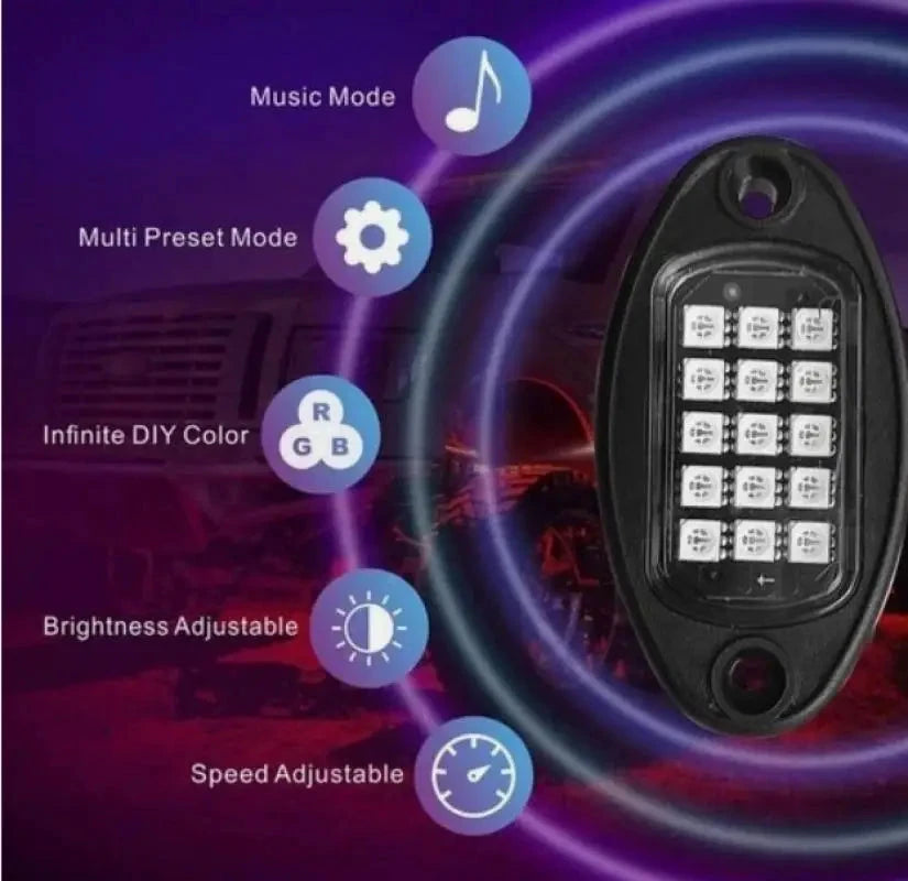 8Pods RGB LED Rock Lights With App Control For Jeep by superior interior and more