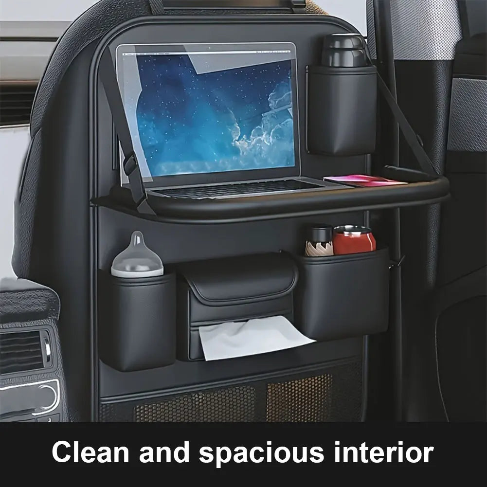 Car Back Seat Organizer With Foldable Tray PU Leather Multi-Pocket