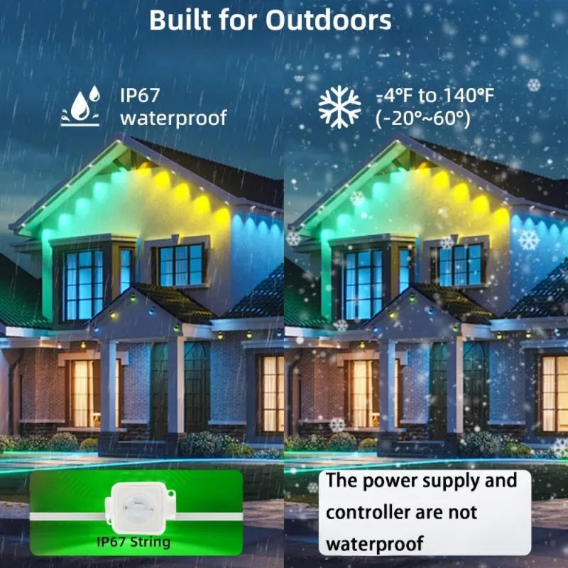 MIMIRG RGBIC Eaves Lights Outdoor String LEDs Christmas