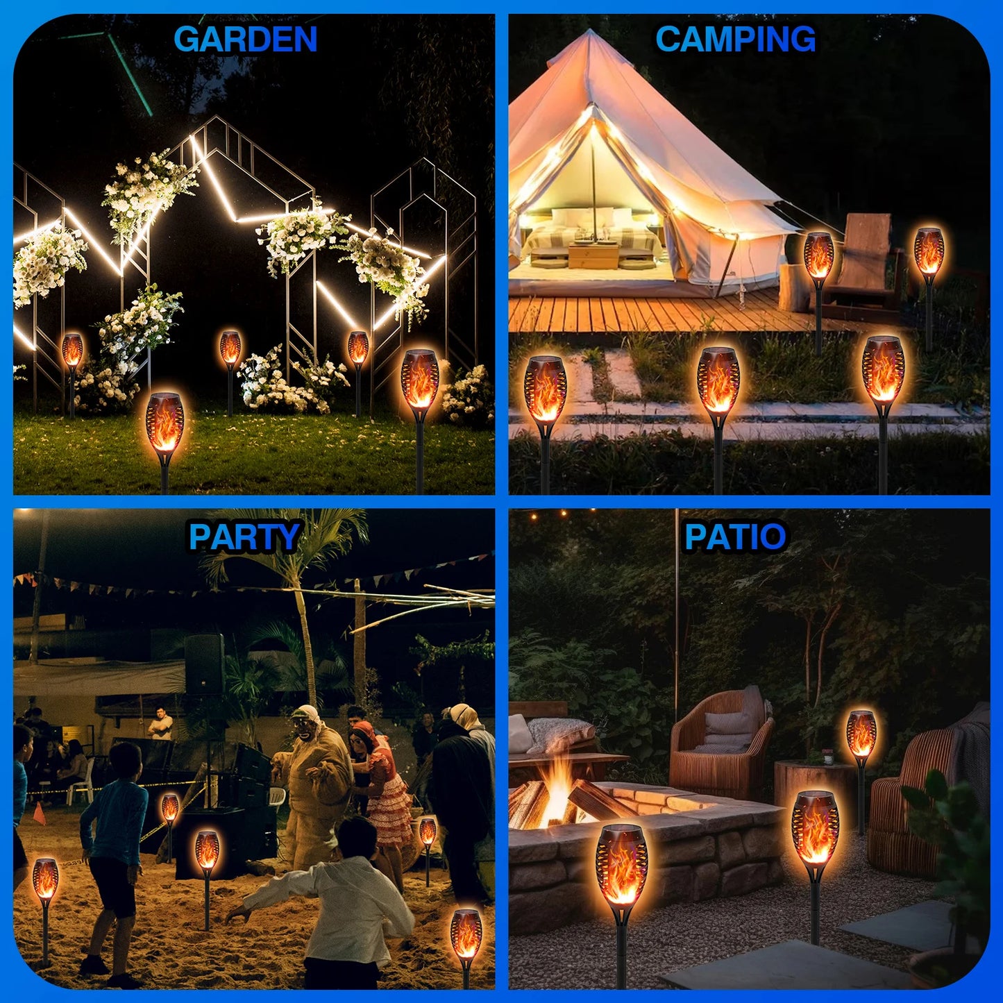 Solar Torch Lights With Flickering Flame Outdoor LED Waterproof Pathway