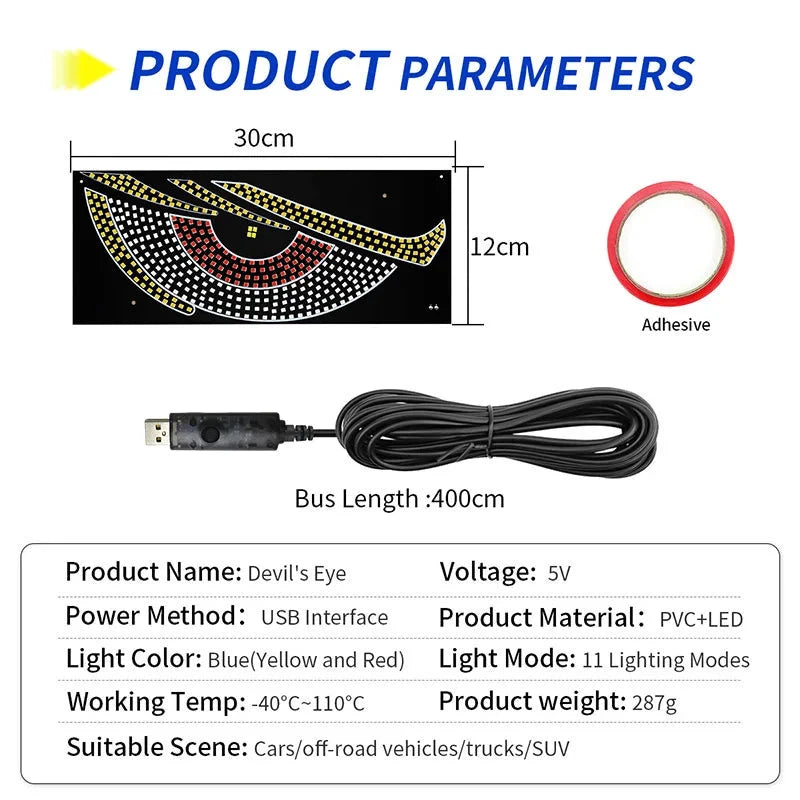 Devil Eye LED Animation Screen Light For Car Windshield USB Plug In Text Display by superior interior and more
