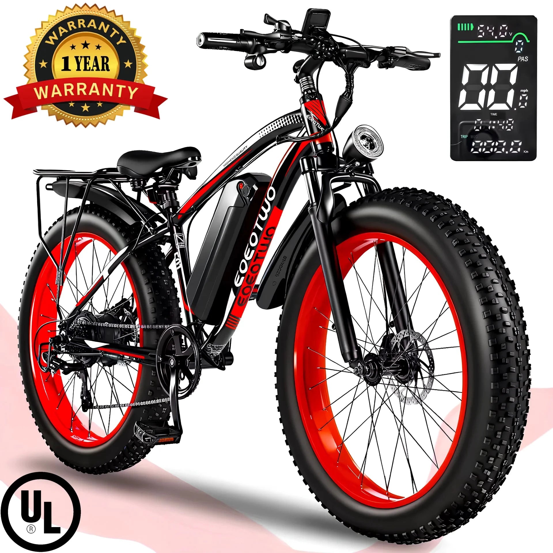 EOEOTWO E01 Electric Bike 1500W 34 MPH 60 Mile Range by superior interior and more