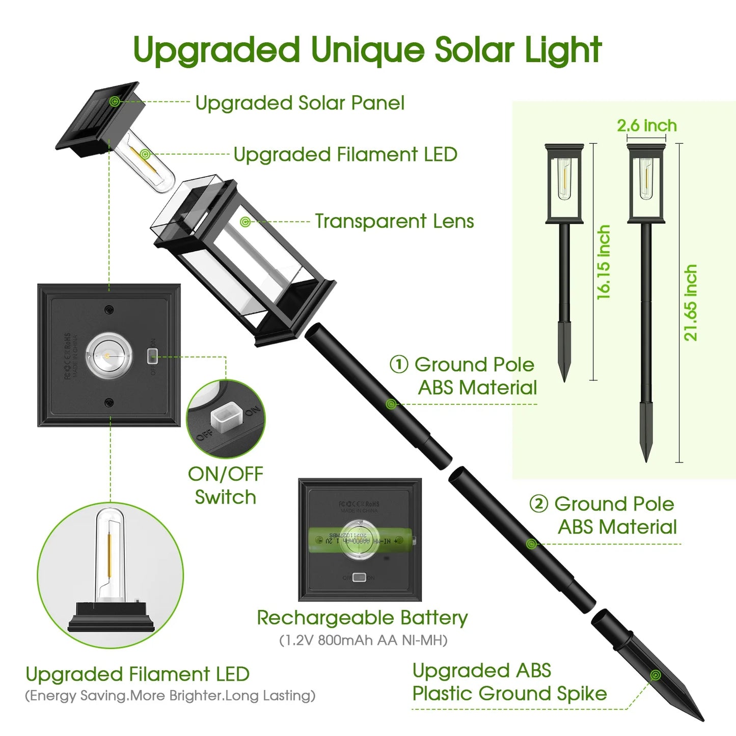 KPSTEK Upgraded Solar Lights Yard Walkway Super Bright 12Hours