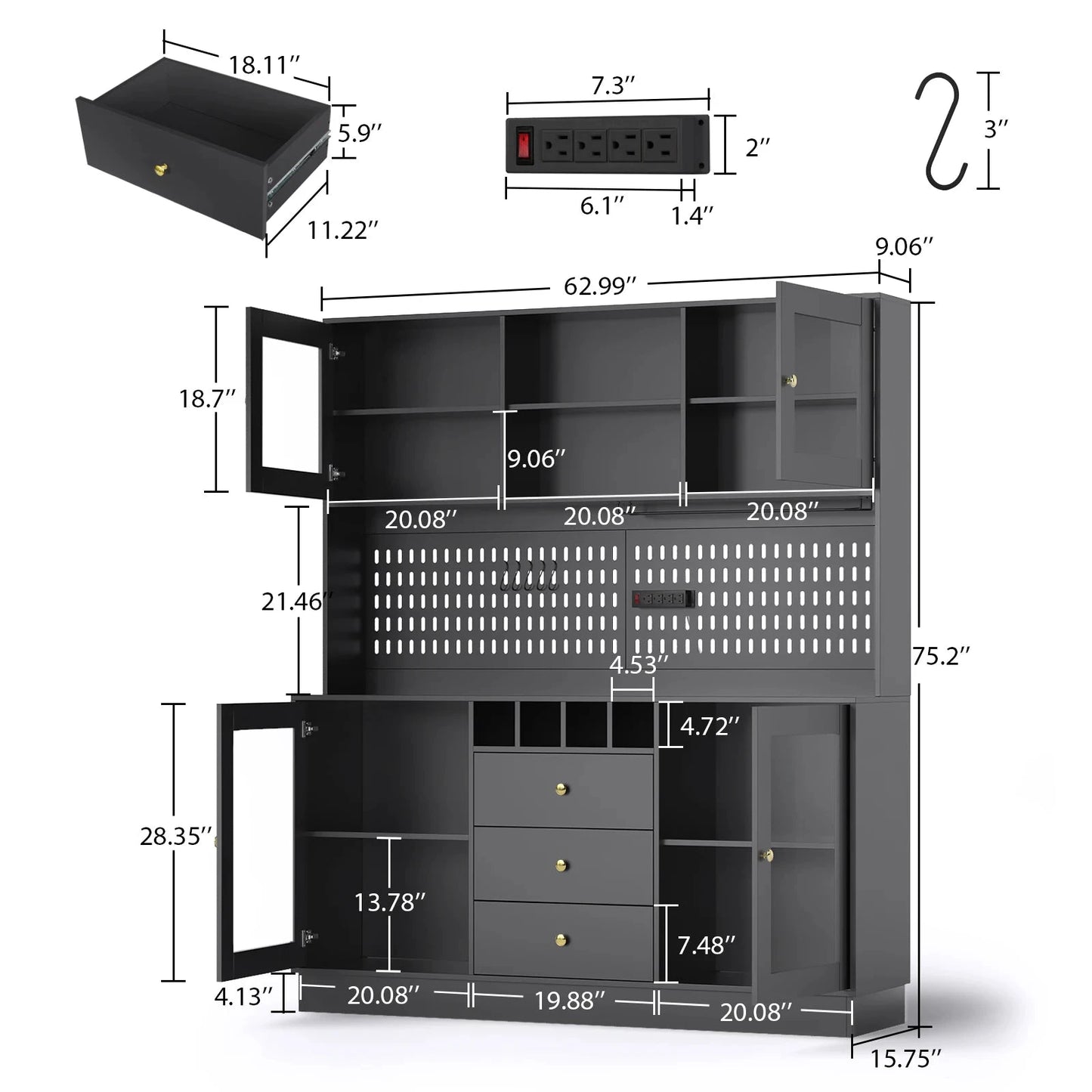 VOWNER Pantry Cabinet With Pegboard Cup Holder And Power Outlet by superior interior and more