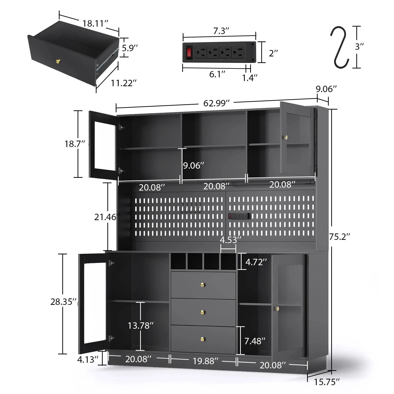 VOWNER Pantry Cabinet With Pegboard Cup Holder And Power Outlet by superior interior and more