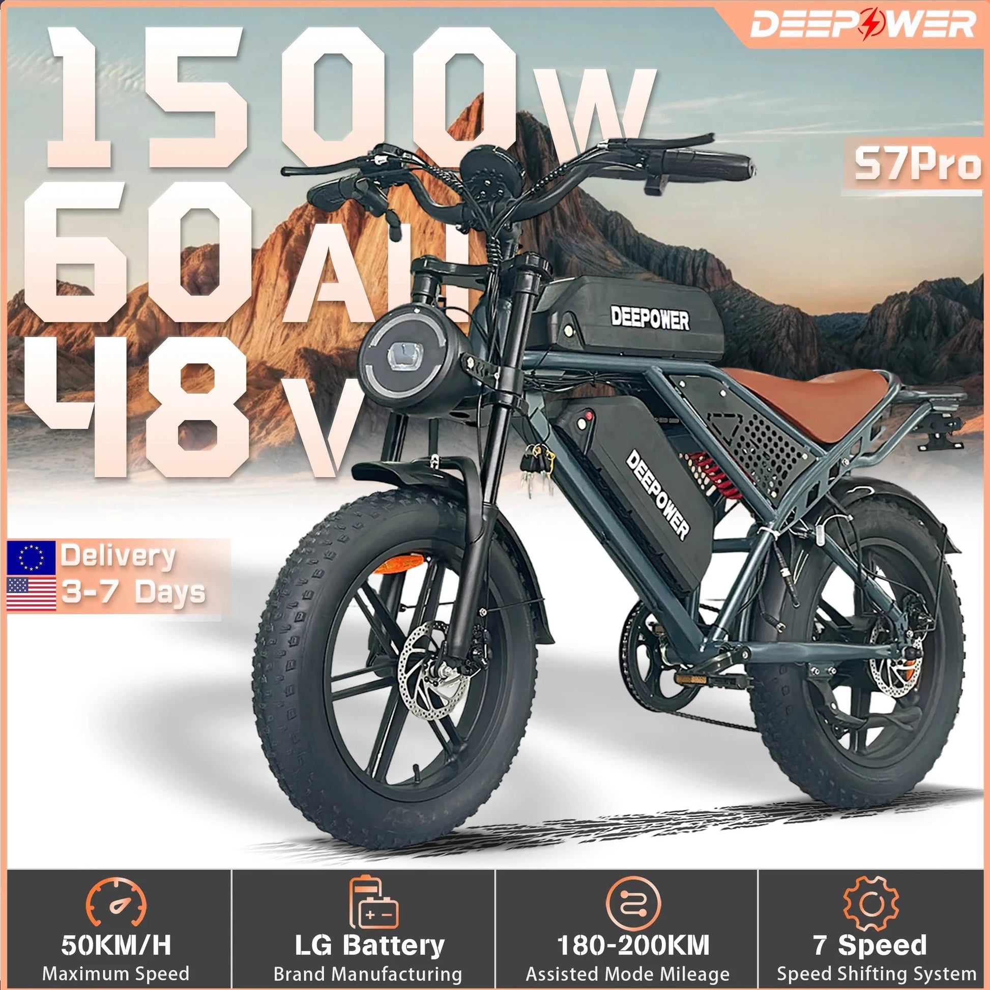 DEEPOWER S7Pro Off-Road Electric Bike 1500W 48V 60Ah Battery by superior interior and more