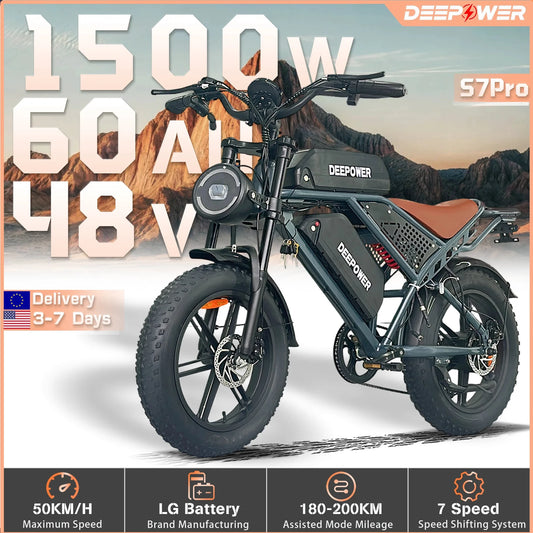 DEEPOWER S7Pro Off-Road Electric Bike 1500W 48V 60Ah Battery by superior interior and more