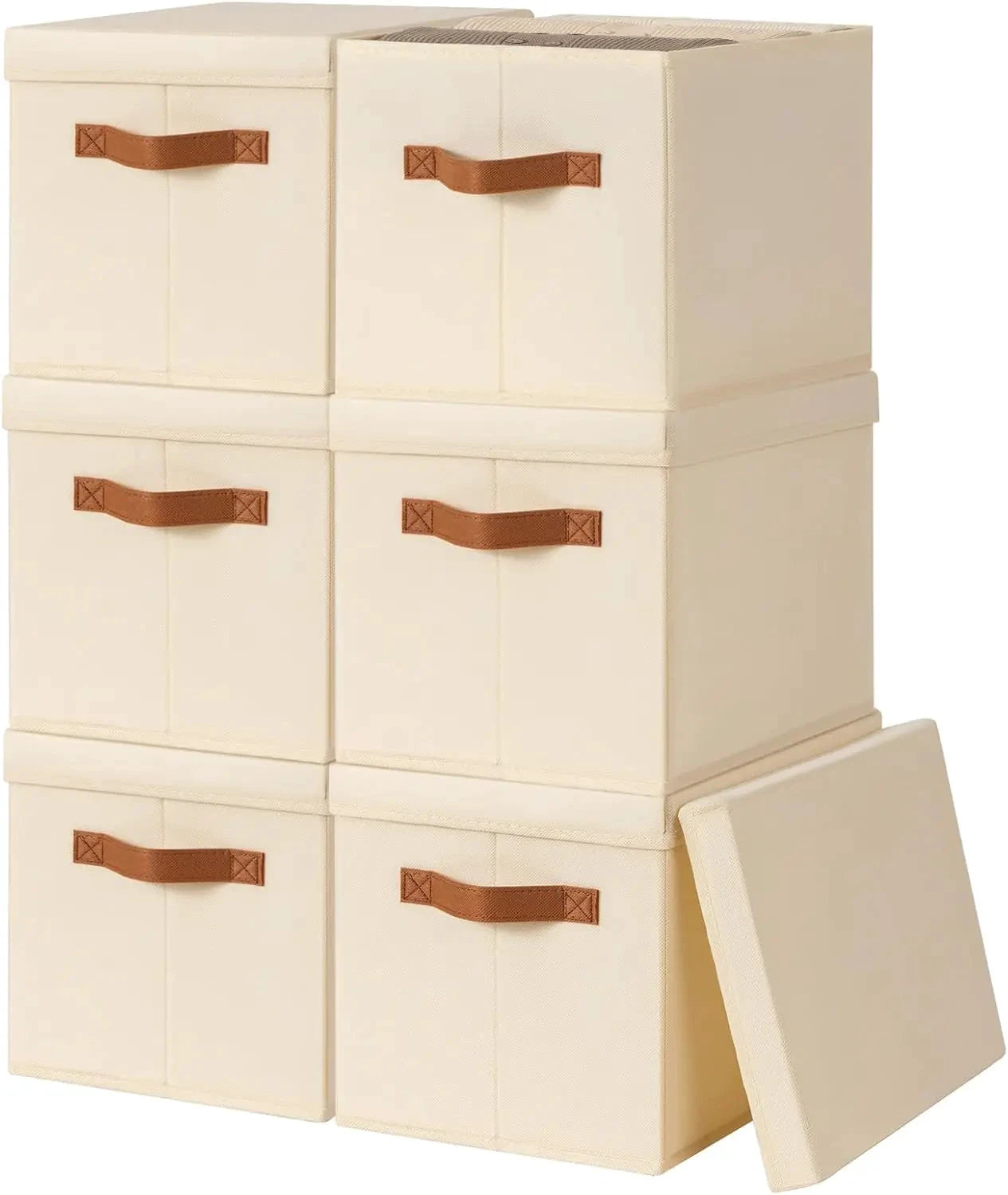 XMSJ Fabric Storage Bins With Lids 6 Pack Stackable Baskets by superior interior and more