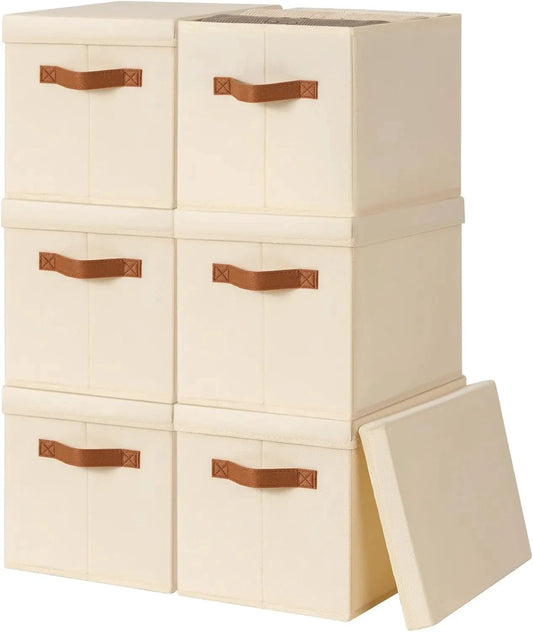 XMSJ Fabric Storage Bins With Lids 6 Pack Stackable Baskets by superior interior and more