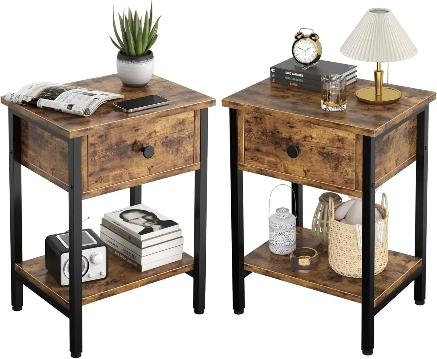XMSJ Nightstands Set of 2 With Drawers and Storage Shelf by superior interior and more