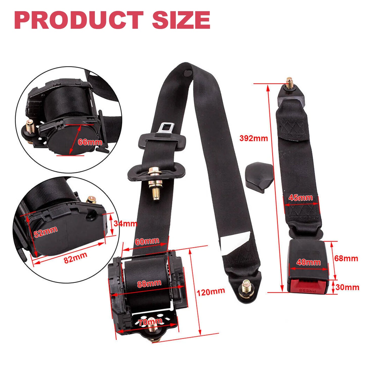 Universal 3 Point Retractable Car Seat Belt EM0027 1 Pack