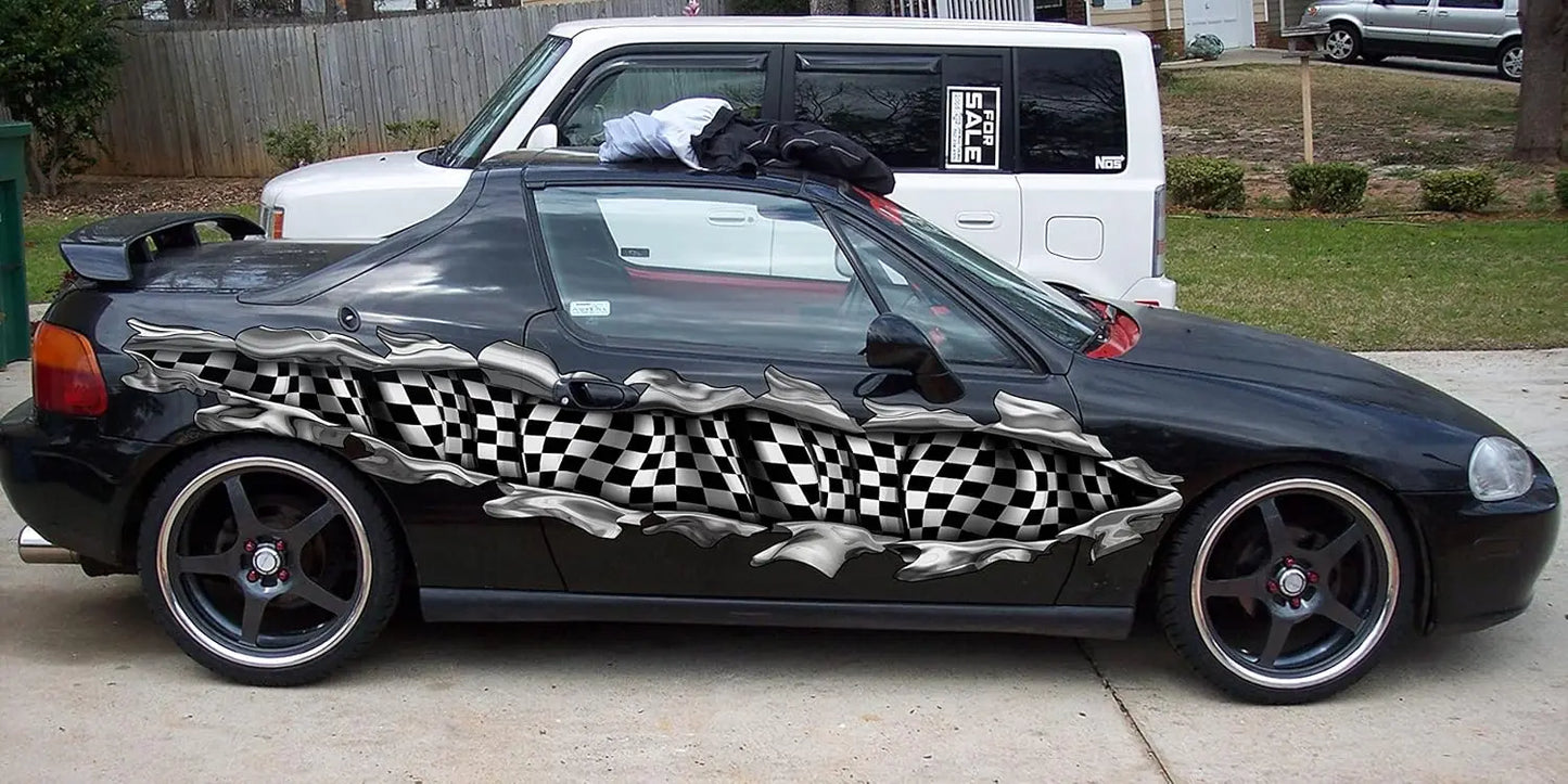 High-Quality 3D Checkered Flag Car Wrap Racing Vinyl Decal